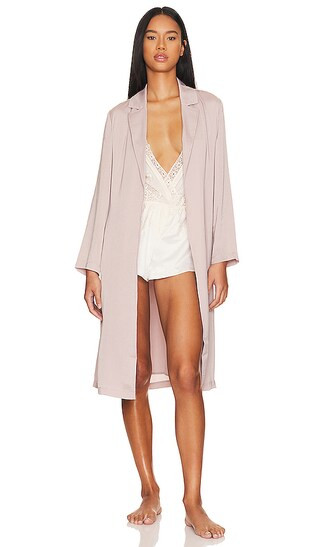 Washed Satin Notch Collar Robe in Feather | Revolve Clothing (Global)