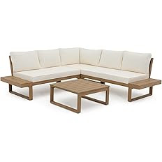 Soleil Jardin 4 Piece Acacia Wood Patio Furniture L-Shaped Outdoor Sectional Sofa Set with Coffee... | Amazon (US)