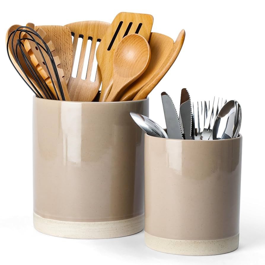 famiware Milkyway Kitchen Utensil Holder for Countertop, 7.2"+5.8" Ceramic Cooking Utensil Crocks... | Amazon (US)