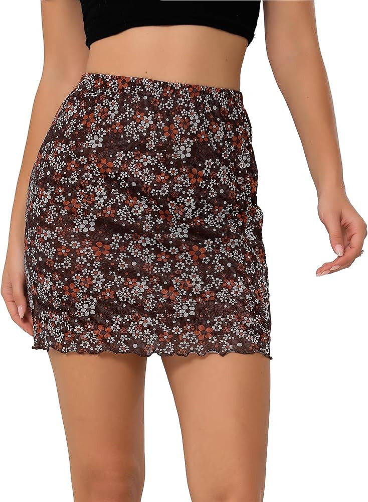 Avanova Women Sexy Mesh High Waist Mini Skirt Lettuce Trim Bodycon Short Skirt | Amazon (US)