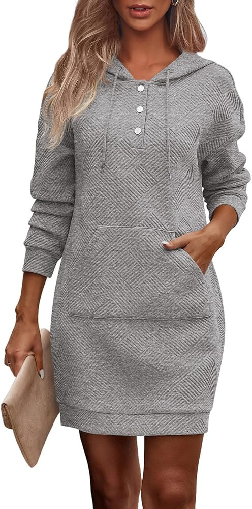 PRETTYGARDEN Womens Long Sleeve Hoodies Dress 2026 Fall Texture Button Oversized Sweatshirts Spri... | Amazon (US)
