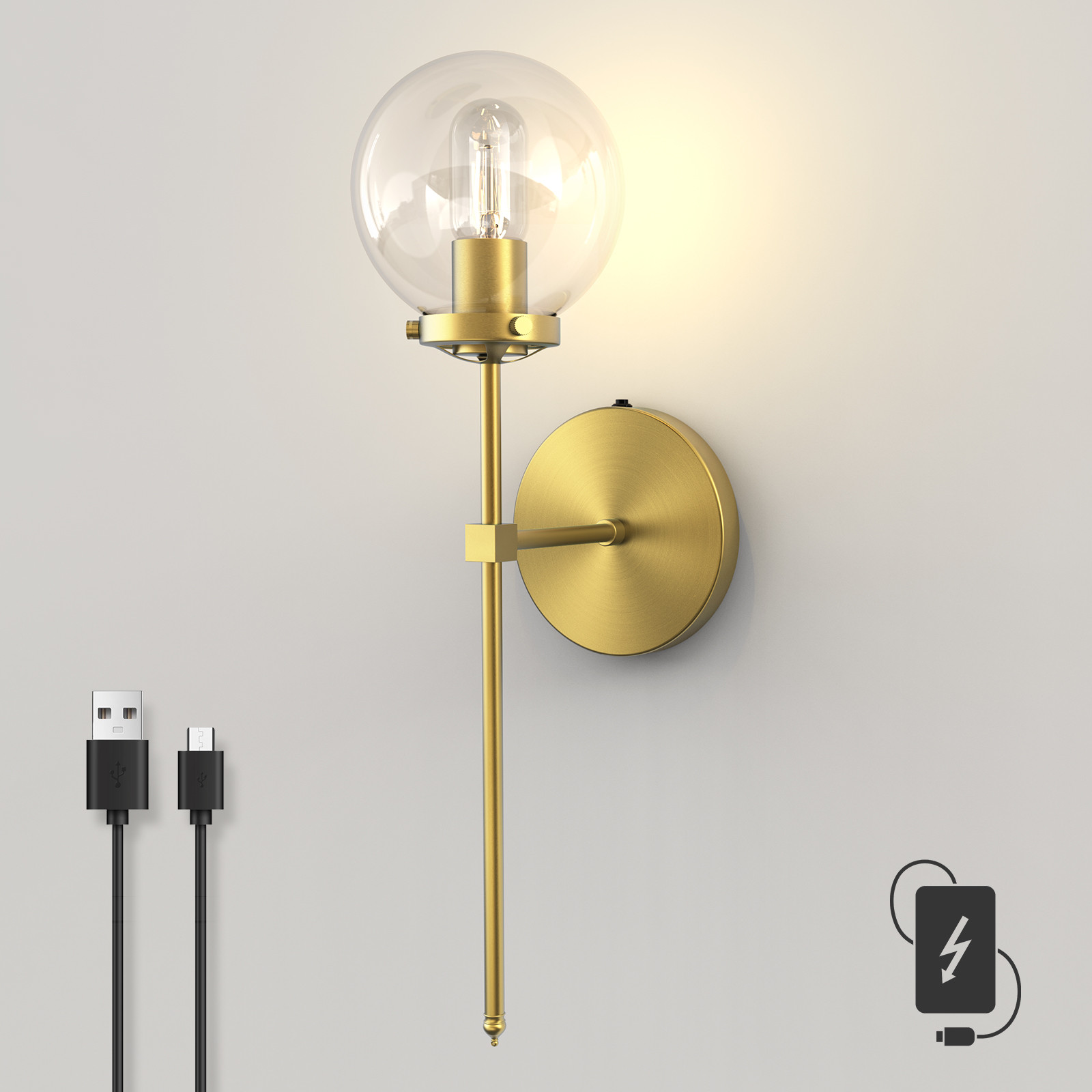 HYMELA Aplique de Pared Clásico para Dormitorio y Salón con Cristal Transparente | Walmart (US)