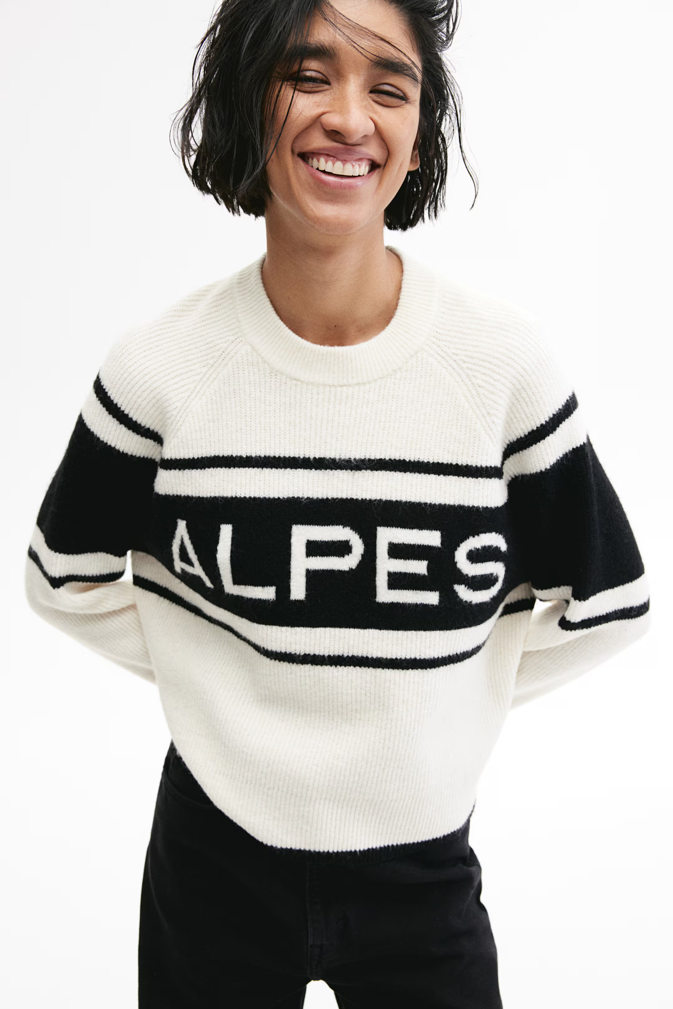 Text-Motif Sweater - Cream/black - Ladies | H&M US | H&M (US + CA)