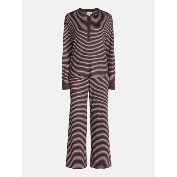 Joyspun Women's Cozy Lounge Collection Hacci Henley Top and Pants, 2-Piece Pajama Set, Sizes XS-3... | Walmart (US)