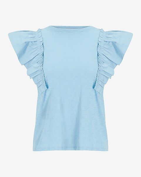 Skimming Slub Poplin Ruffle Sleeve Tee | Express