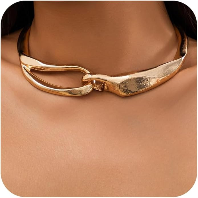 Chunky Gold Necklace for Women Teardrop Gold Cuff Necklace Adjustable 18k Gold Plated Chunky Gold... | Amazon (US)