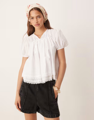 ASOS DESIGN cotton lace trim blouse in cream | ASOS | ASOS (Global)