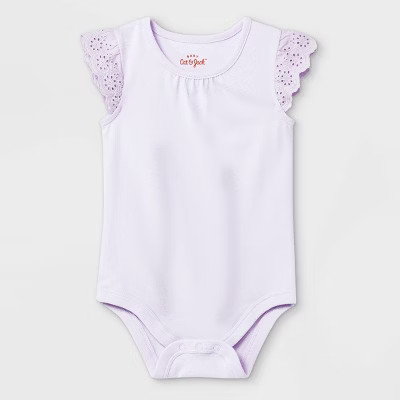 Baby Girls' Eyelet Ruffle Sleeve Bodysuit - Cat & Jack™ Light Purple | Target