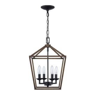 Home Decorators Collection Weyburn 4-Light Black and Faux Wood Caged Farmhouse Dining Room Chande... | The Home Depot