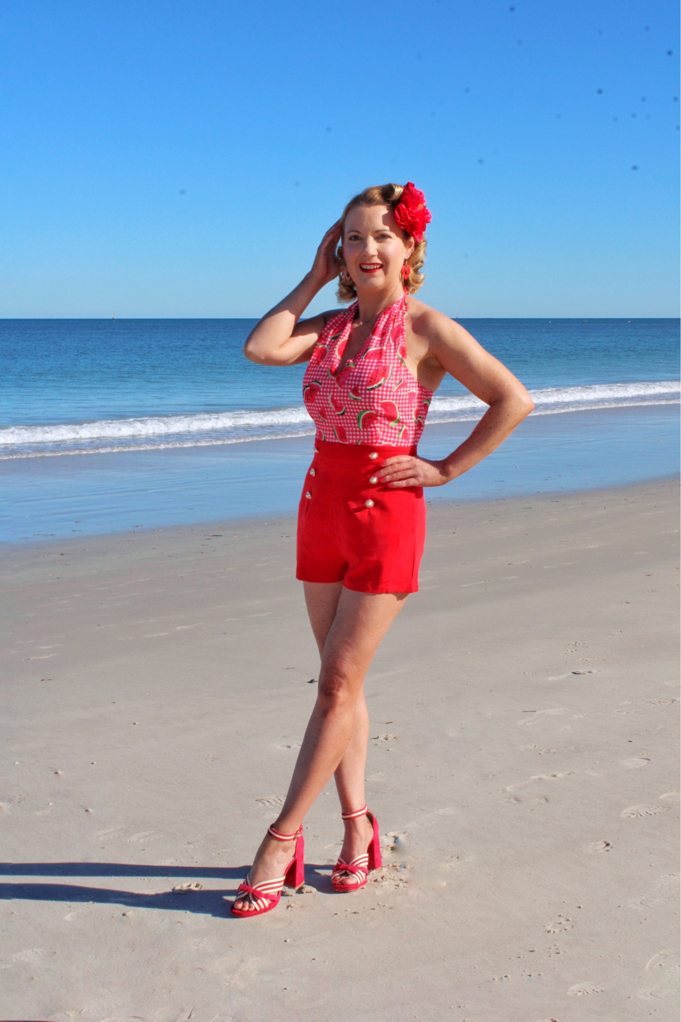 Absolutely Gorgeous Playsuit in Watermelon Red 1950s Romper She has pockets Easy & comfortable to wear perfect for the beach and holidays 
15% Discount code is Kentucky15

 I am unpaid model in return for my photos X 

#LTKtravel #LTKstyletip #LTKunder100