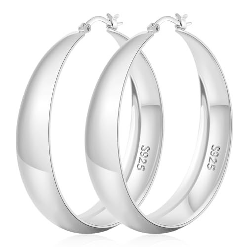 Senteria Thick Silver Hoop Earrings 925 Sterling Silver Hoop Earrings for Women Hypoallergenic Chunky Hoops Earrings Lightweight Big Large Silver Hoops Earring for Women 50 MM | Amazon (US)