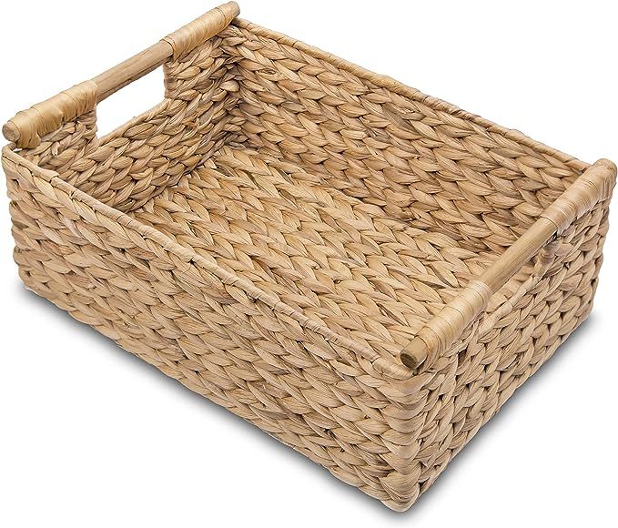 Large Wicker Basket Rectangular with Wooden Handles for Shelves, Water Hyacinth Basket Storage, N... | Amazon (US)