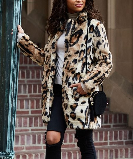 Leopard Faux Fur Collared Coat - Women & Plus | Zulily
