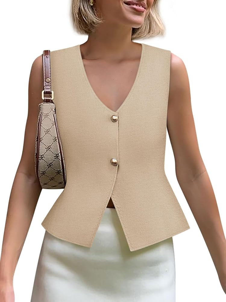 Yousify Womens Sweater Vest V Neck Button Down Crop Knit Tank Top Fashion 2025 Sleeveless Basic C... | Amazon (US)