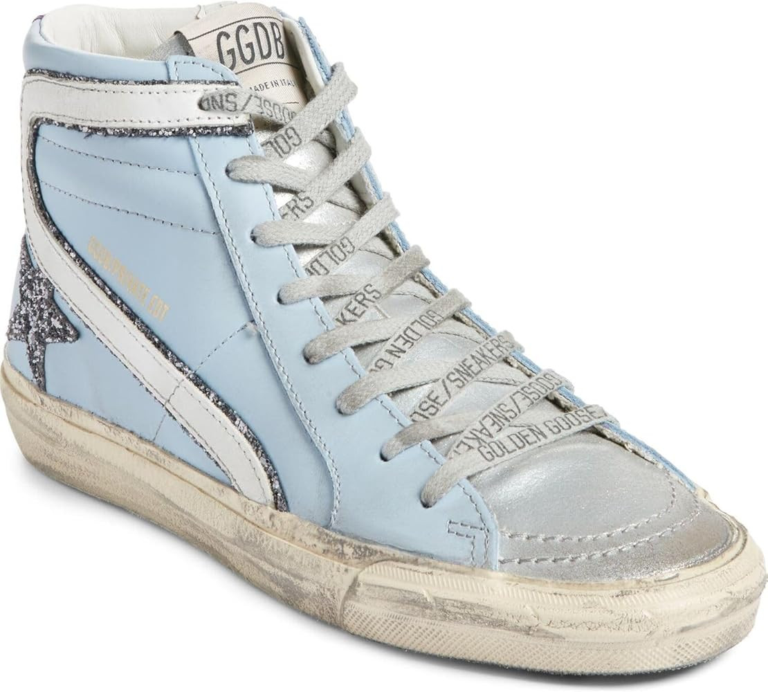 Golden Goose Women's Light Blue Leather Slide High Top Sneakers (us_Footwear_Size_System, Adult, ... | Amazon (US)