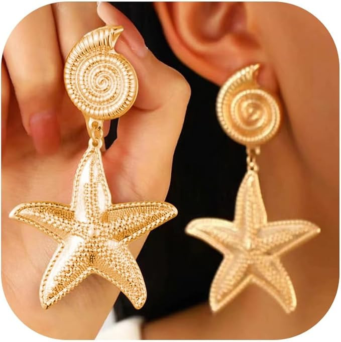 Pearl Shell Earrings Starfish Earring Gold Sea Shell Earrings for Women Seashell Beach Earrings S... | Amazon (CA)