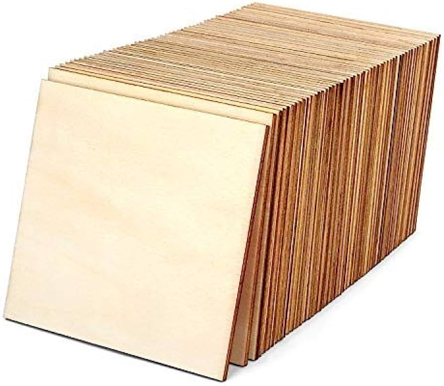 Blisstime 4 Inch Unfinished Wood Squares Pieces Natural Wood Coasters Wooden Square Cutouts for P... | Amazon (US)