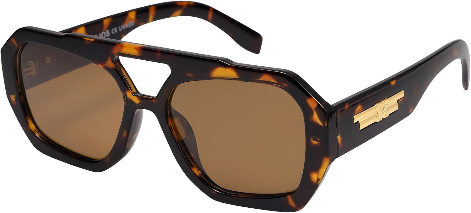 SOJOS Trendy Hexagonal Aviator Sunglasses Women Men Polarized Square SJ2288 | Amazon (US)