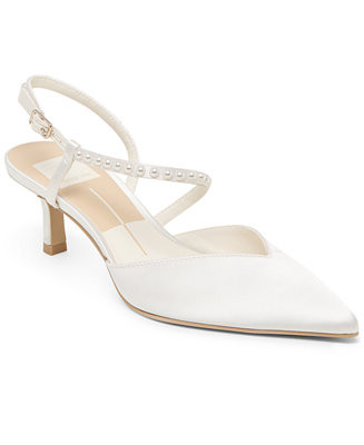 Women's Kamra Pearl Mid Satin Strappy Kitten Heel Pumps | Macy's