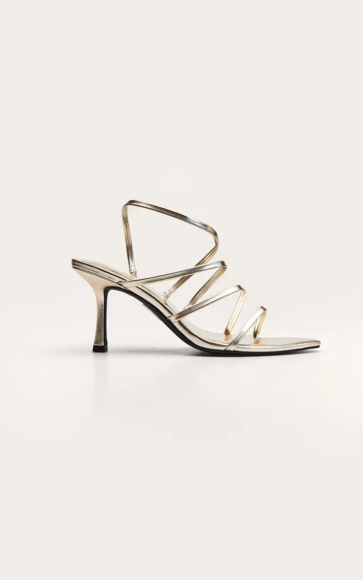 Gold Metallic Strappy Heeled Sandal | PrettyLittleThing UK