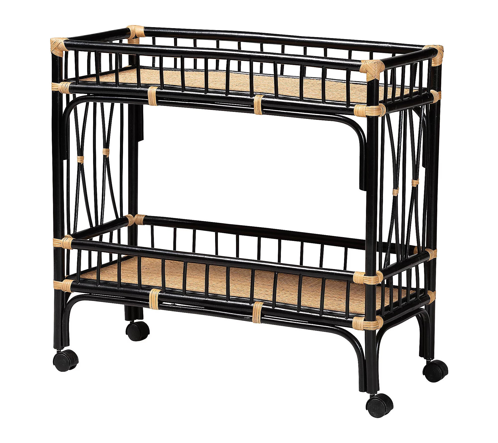 bali & pari Dalinda Black and Natural Rattan Ki tchen Cart | QVC