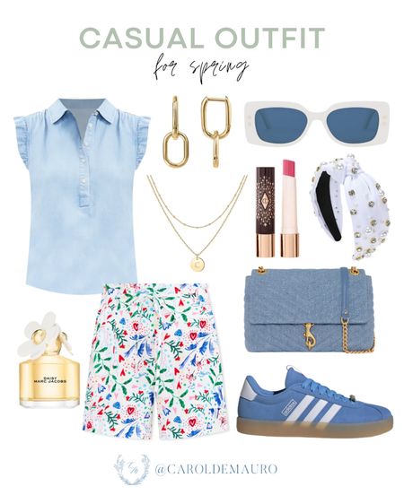 Stay comfy and stylish with this outfit idea: a light blue ruffle top, cute floral shorts, blue sneakers, gold jewelry and more!
#springoutfit #everydayfashion #stylishaccessories #casuallook

#LTKStyleTip #LTKSeasonal #LTKBeauty