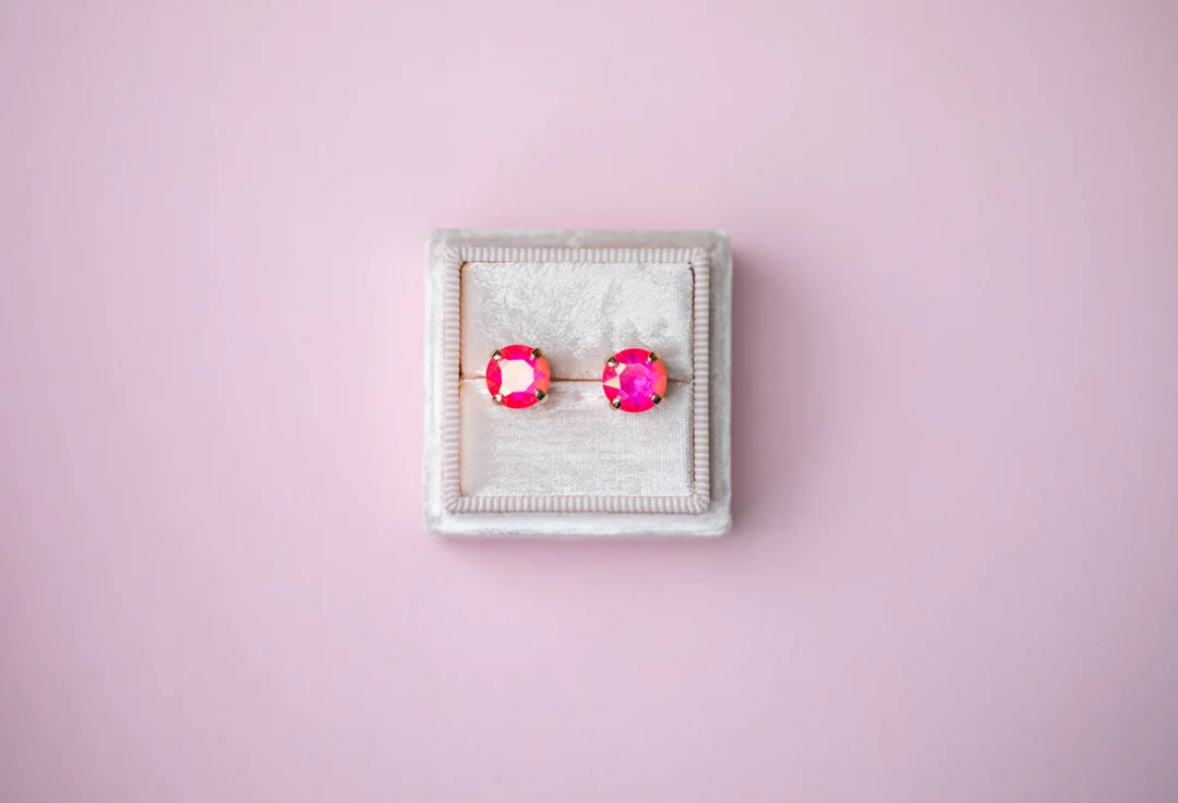 Electric Pink AB Stud Earrings 8mm - Etsy | Etsy (US)