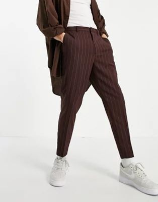 ASOS DESIGN tapered smart trousers in burgundy stripe | ASOS | ASOS (Global)