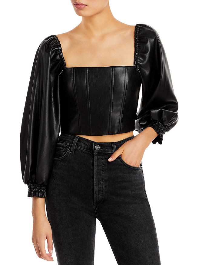 Bronte Faux Leather Puff Sleeve Crop Top | Bloomingdale's (US)