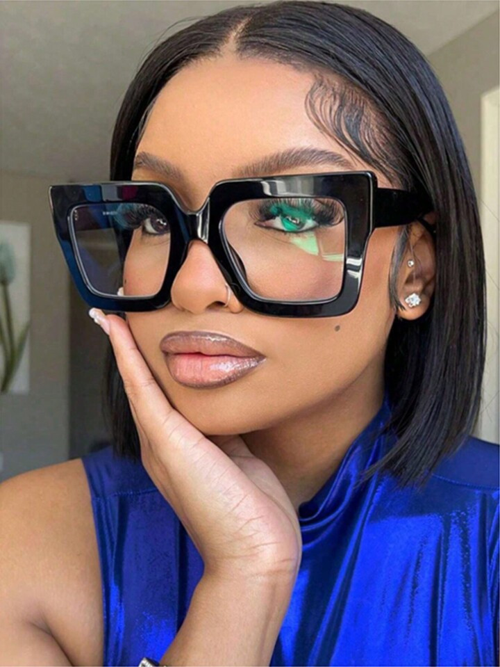 1pc Women Eyeglasses Square Plastic Oversized Frame Wide Legs Versatile Decoration Casual Simple ... | SHEIN