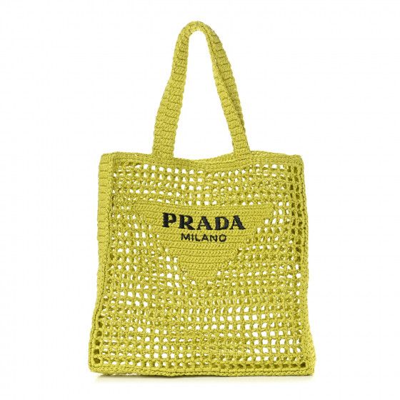 PRADA Raffia Embroidered Logo Tote Bag Cedro | FASHIONPHILE | Fashionphile
