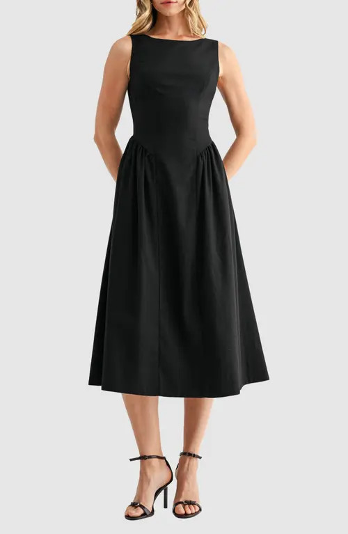 All in Favor Fit & Flare Midi Dress in Black at Nordstrom, Size X-Large | Nordstrom