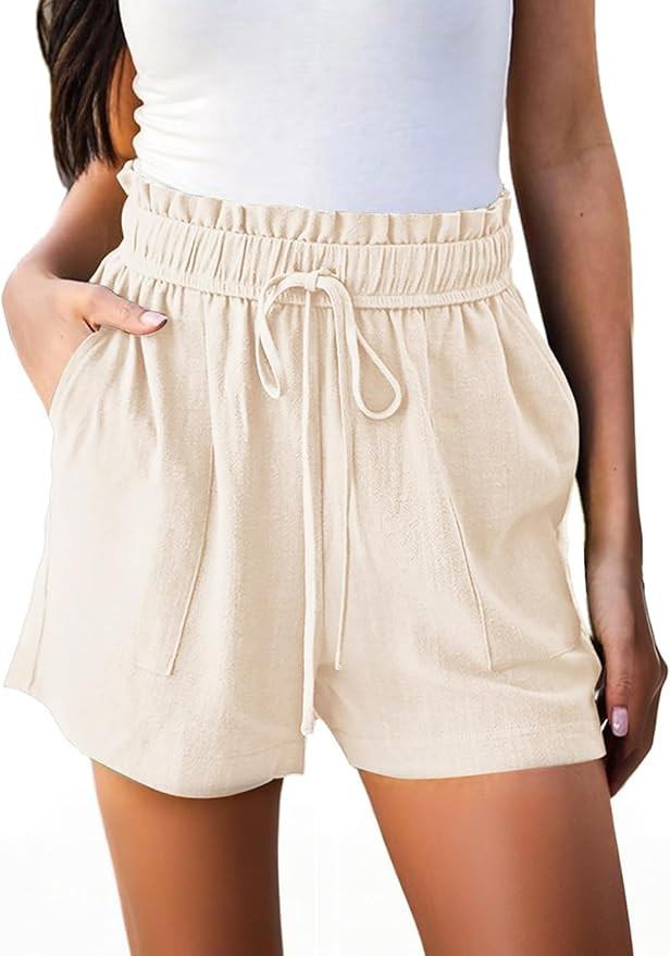 Hody Lovy High Waisted Linen Shorts for Women with Pockets Beach Vacation Resort Wear Casual Summ... | Amazon (US)