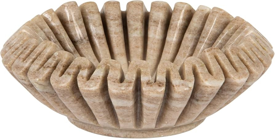 Creative Co-Op Round Marble Pleated Dish, Beige | Amazon (US)
