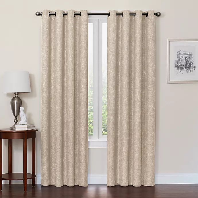 Quinn 84-Inch Grommet Top 100% Blackout Window Curtain Panel in Linen | Bed Bath & Beyond