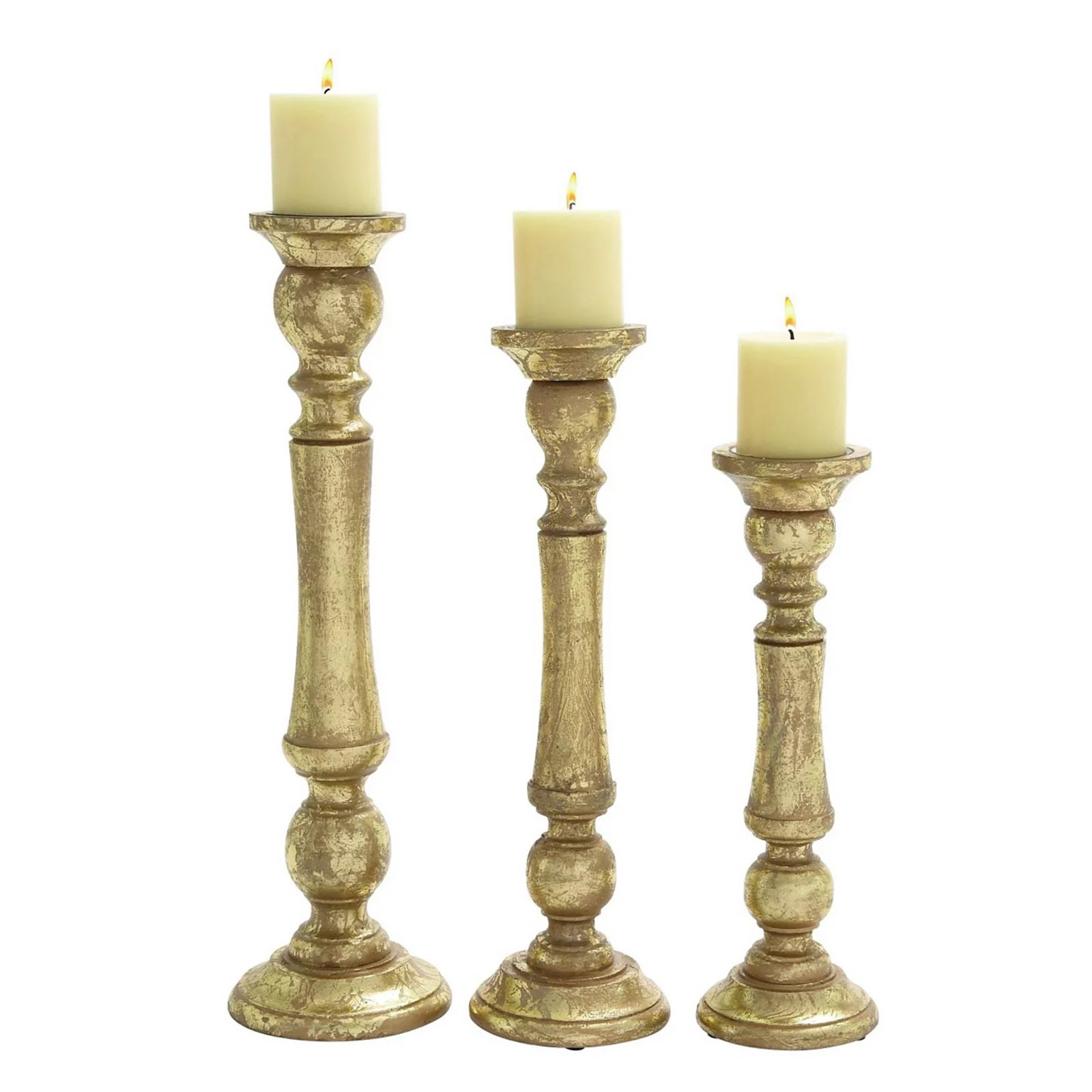 Metallic Finish Wood Candle Holder 3-piece Set, Gold, 3 Piece | Kohl's