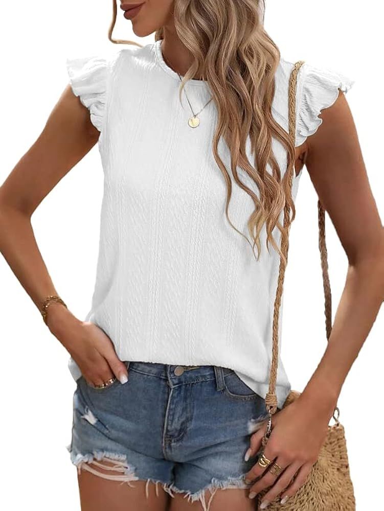 Dyexces Women's Summer T Shirt Casual Knit Cap Sleeve Tank Tops Fit Basic Tops | Amazon (US)