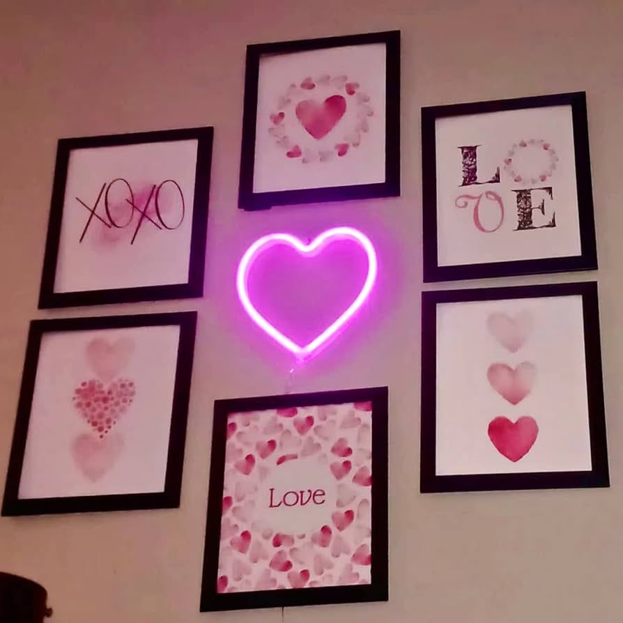 EXF Pink Heart Neon Sign, LED Light Battery Operated or USB Powered Decorations Lamp, Table and W... | Amazon (US)