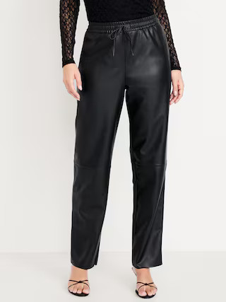 High-Waisted Billie Faux-Leather Ankle Trouser | Old Navy (US)