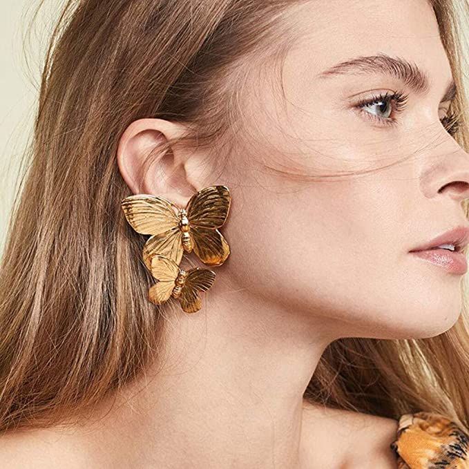 Amazon.com: fxmimior Bohemian Dainty Gold Big Butterfly Earrings Big Dainty Gold Drop Earrings St... | Amazon (US)