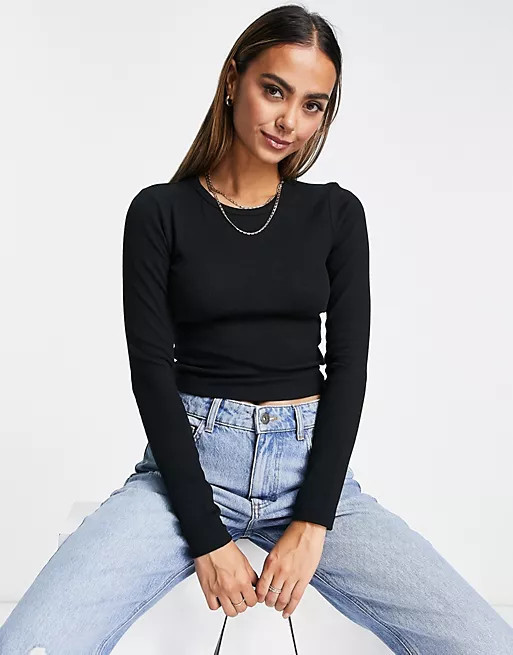 Pull&Bear – Langarmshirt in Schwarz | ASOS | ASOS (Global)