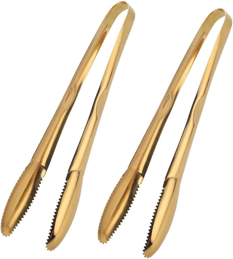 IAXSEE 2-Pack 9 Inch Stainless Steel Gold Salad Tongs, Non-slip & Easy Grip Smart Locking Clip Ha... | Amazon (US)