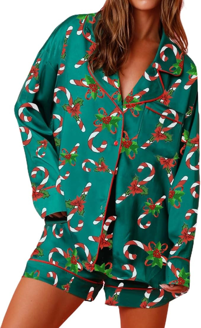 KOSUSANILL Christmas Pajamas Set for Women Cute Santa Nutcracker Button Down Shirt Long Sleeve Sh... | Amazon (US)
