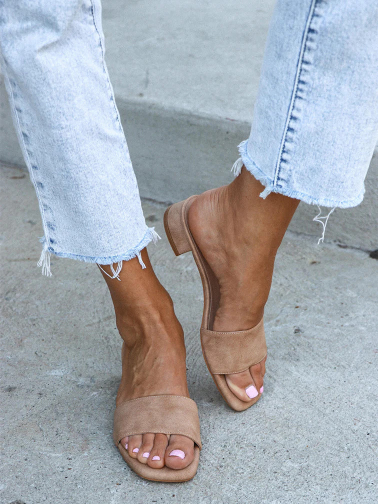 CARA Tan Block Heels | Covet Shoes