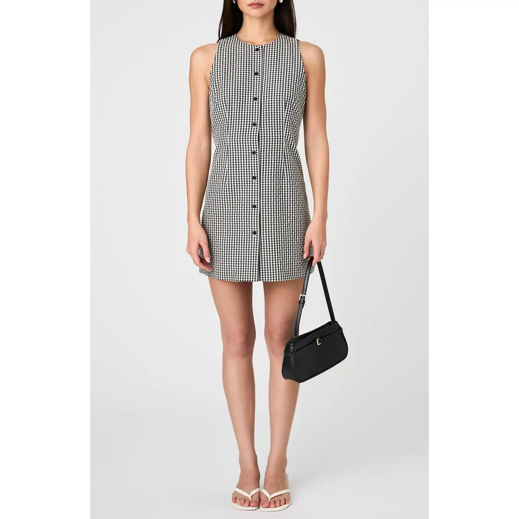 French Connection Gingham Sleeveless Cotton Minidress in Black Gingham at Nordstrom Rack, Size X-Small | Nordstrom Rack