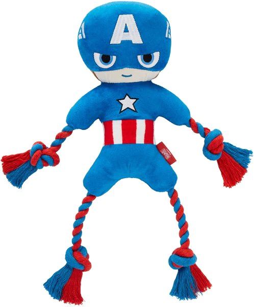 Marvel 's Captain America Plush with Rope Squeaky Dog Toy | Chewy.com