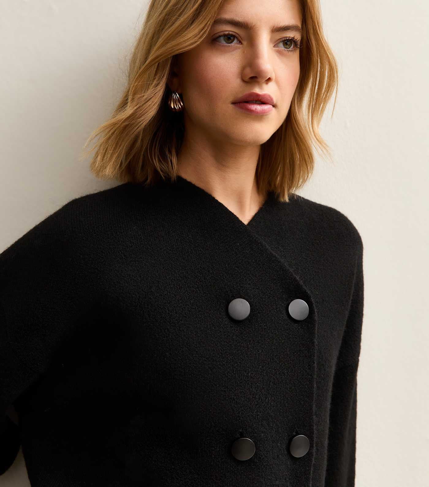 Black Double Breasted Button Front Cardigan | New Look | New Look (UK)