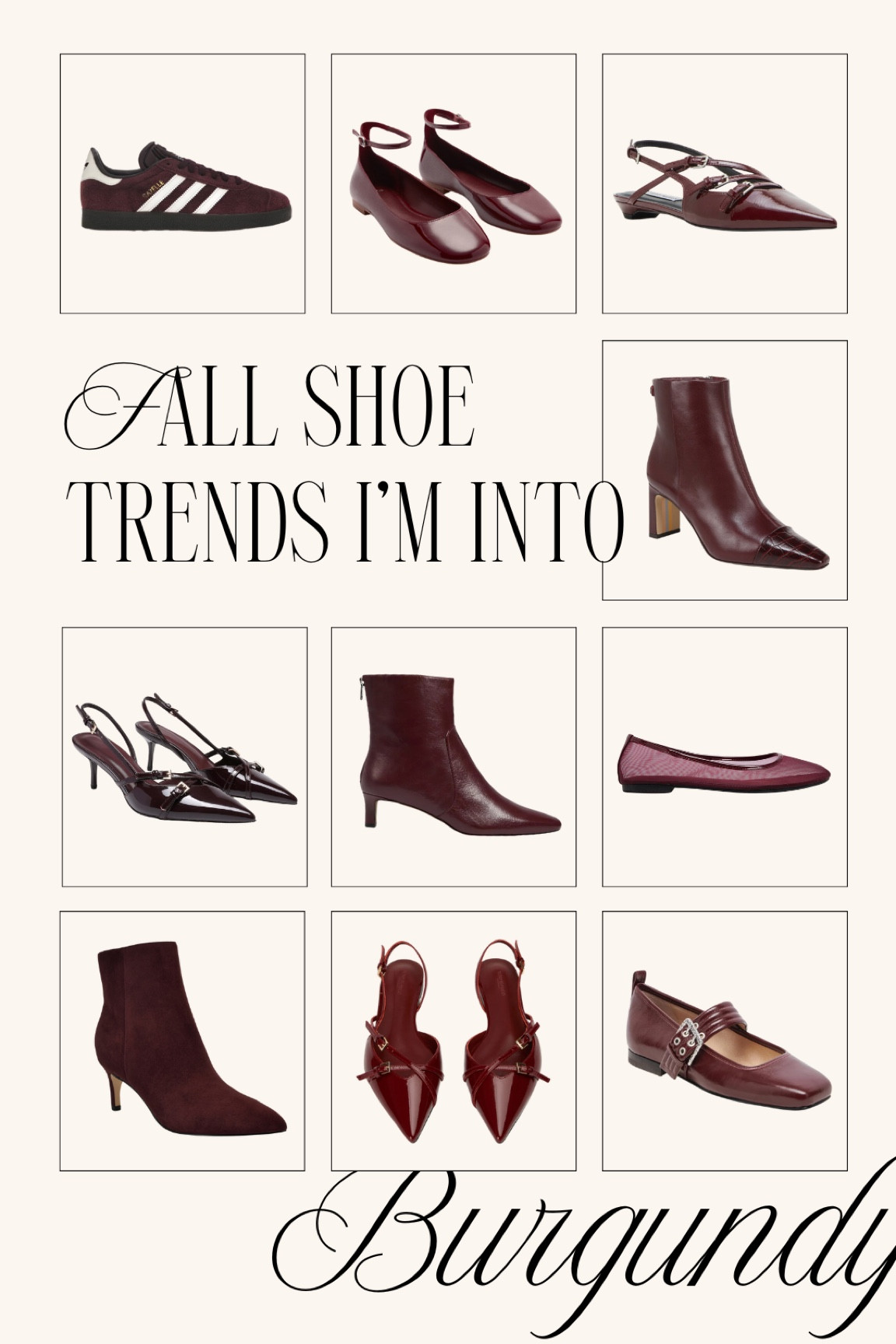 Fall 2024, fall trends 2024, fall 2024 trends, fall trend, trending now, fall must haves, fall wardrobe essentials, fall essentials, fall basics, staple shoes, staple shoe, fall shoes, fall shoe trends, fall trend, fall trends, fall boot, fall boots, fall booties, ankle boots, ankle booties, heel boot, heel boots, heel booties, heeled boots, heeled booties, heeled boot, heels, slingback heels, sling backs, slingbacks, ballet flat, ballet flats, Adidas sneakers, burgundy trend, burgundy shoes, burgundy shoe, burgundy trends, burgundy flats

#LTKShoeCrush #LTKStyleTip #LTKSeasonal