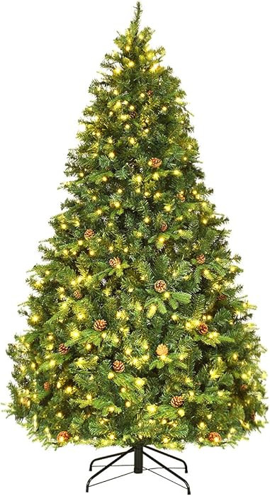 GOFLAME 7ft Artificial Pre-lit Christmas Tree with Warm White LED Lights and Pine Cones, Home Hol... | Amazon (US)