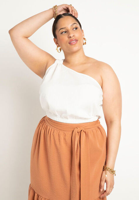 Knotted One Shoulder Crop Top | Eloquii